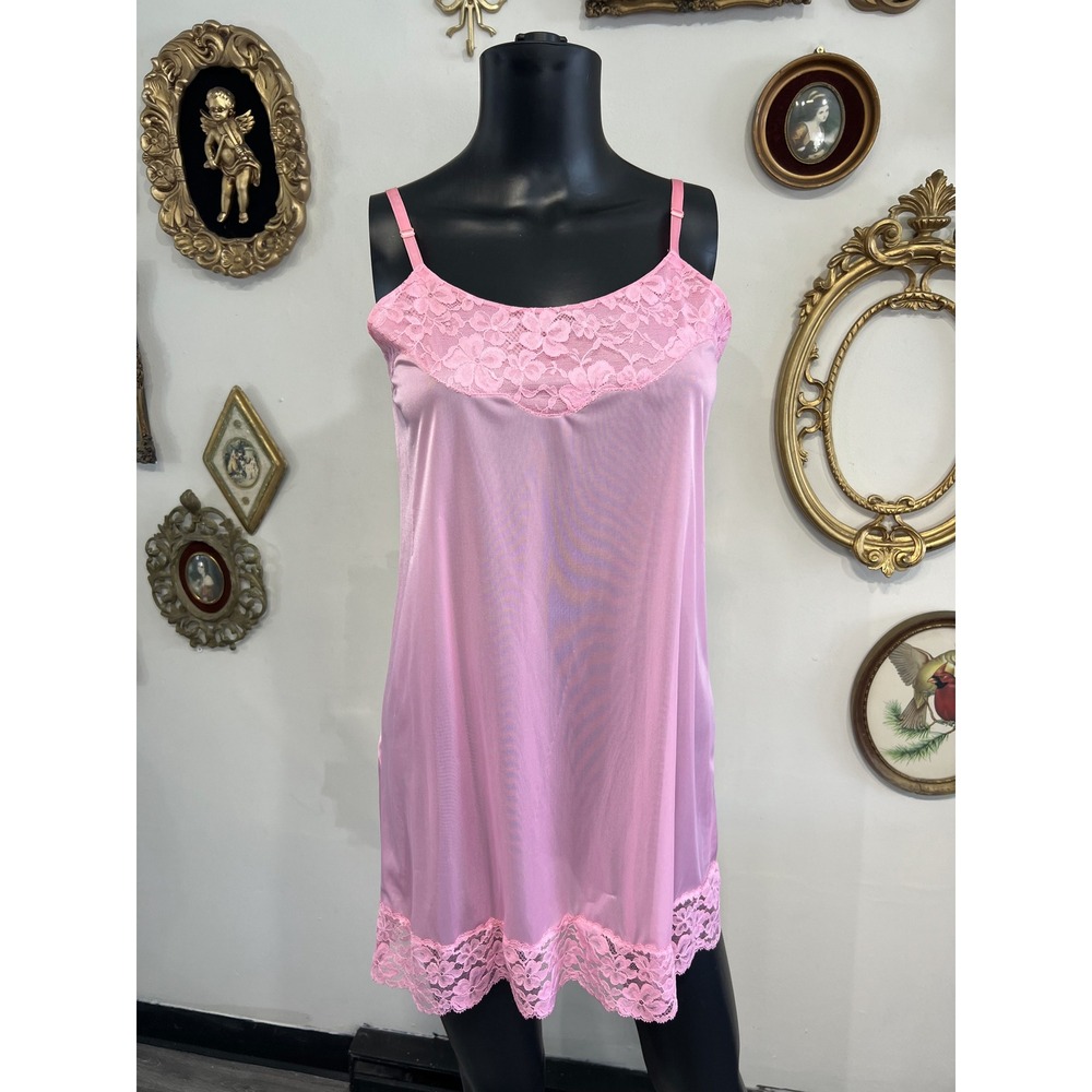 Vintage Pink Lace Trim Slip Dress Size 34